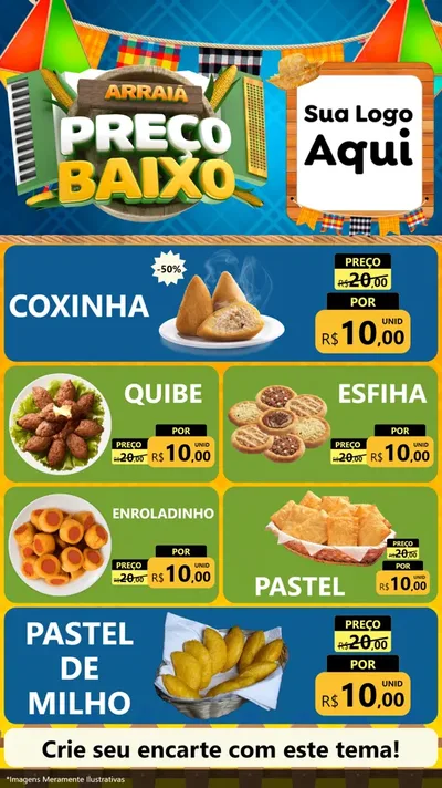 Modelo de TV para TV Vertical com o tema Arraiá de Preço Baixo - Junina para Salgadaria