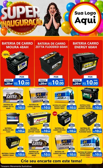 Modelo de Encarte para Encarte Grande com o tema Super Inauguração para Baterias Elétricas