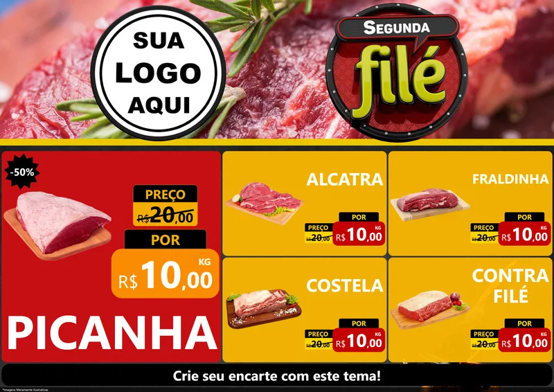 Modelo de Encarte para Encarte A4 Horizontal com o tema Segunda Filé para Açougue