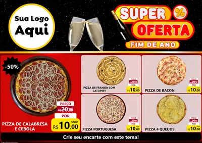 Modelo de Encarte para Encarte A4 Horizontal com o tema Super Oferta Fim de Ano para Pizzaria