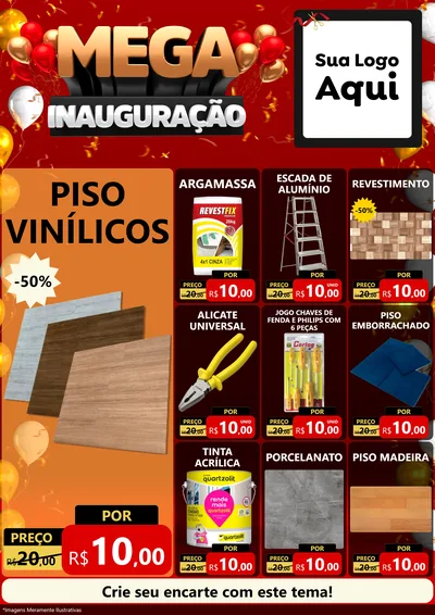 Modelo de Encarte para Encarte A4 Vertical com o tema Mega Inauguração para Material para Construção