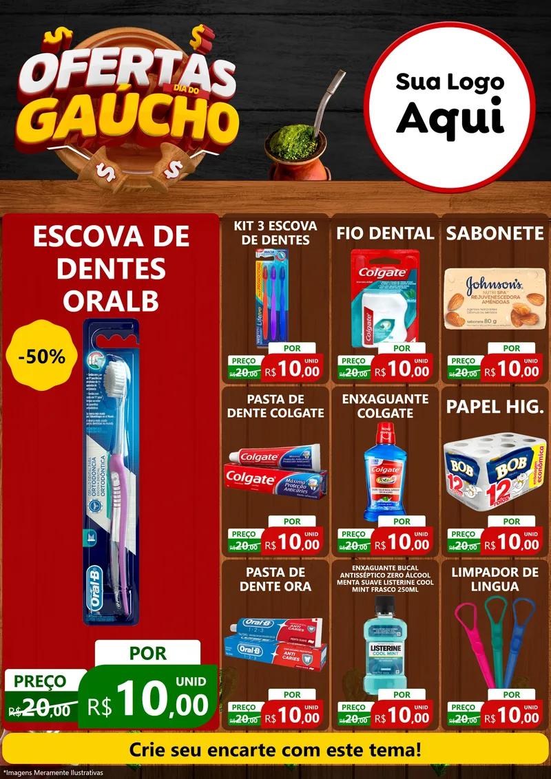 Modelo de Encarte para Encarte A4 Vertical com o tema Ofertas Dia do Gaúcho para Higiene Pessoal