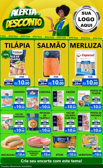 Modelo de Encarte para Encarte Grande com o tema Alerta de Desconto para Peixaria