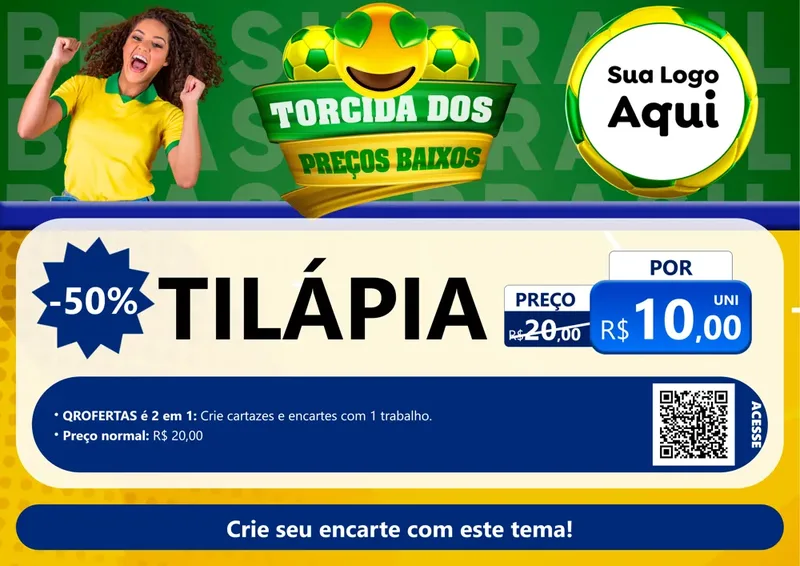 Modelo de Cartaz para Cartaz A4 Horizontal com o tema Torcida dos Preços Baixos - Copa para Peixaria