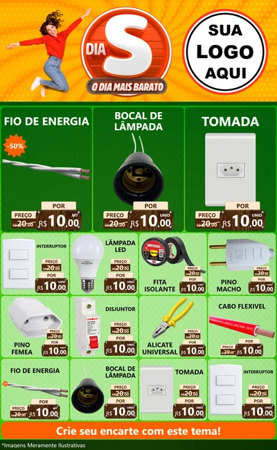 Modelo de Encarte para Encarte Grande com o tema Dia S - O Dia Mais Barato para Materiais Elétricos