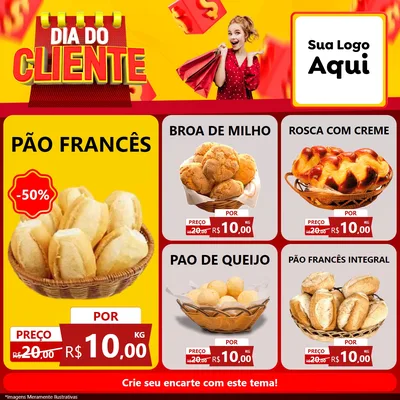 Modelo de Rede Social para Feed Facebook com o tema Dia do Cliente para Padaria