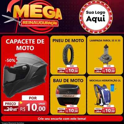 Modelo de Rede Social para Feed Facebook com o tema Mega Reinauguração para Moto peças