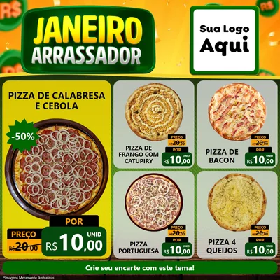 Modelo de Rede Social para Feed Facebook com o tema Janeiro Arrasador para Pizzaria