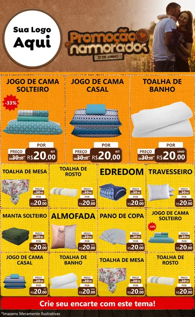 Modelo de Encarte para Encarte Grande com o tema Promoção Namorados para Cama, Mesa e Banho