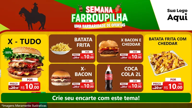Modelo de TV para TV Horizontal com o tema Semana Farroupilha - Uma Barbaridade de Ofertas para Hamburgueria