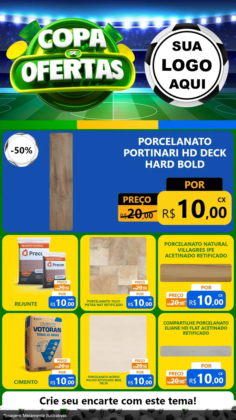 Modelo de Rede Social para Stories com o tema Copa de Ofertas para Pisos e revestimentos