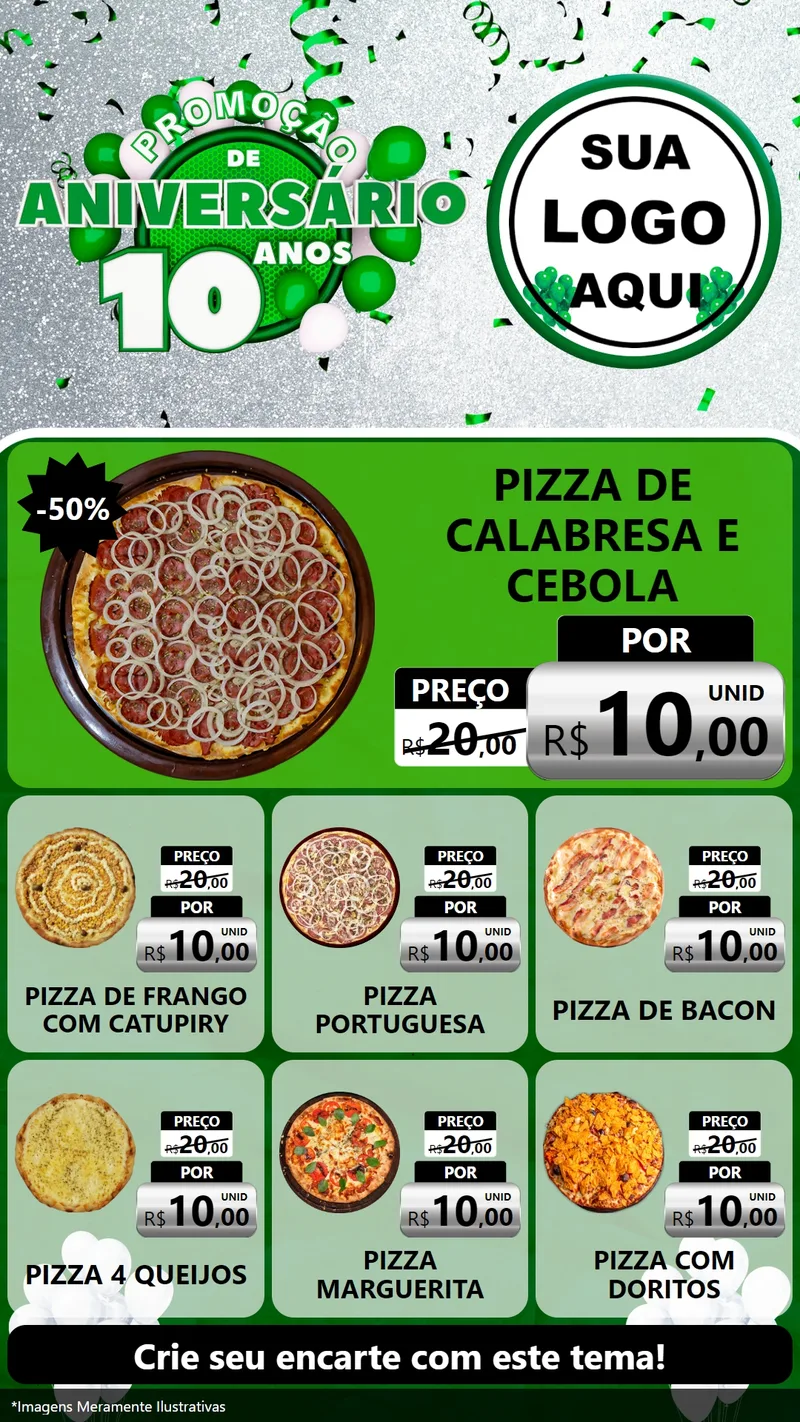 Modelo de Rede Social para Stories com o tema Promoção de Aniversário - 10 Anos para Pizzaria