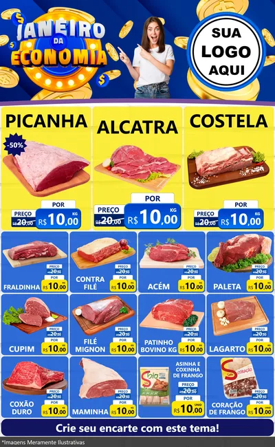 Modelo de Encarte para Encarte Grande com o tema Janeiro da Economia para Açougue