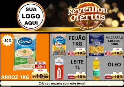Modelo de Encarte para Encarte A4 Horizontal com o tema Réveillon de Ofertas para Supermercado
