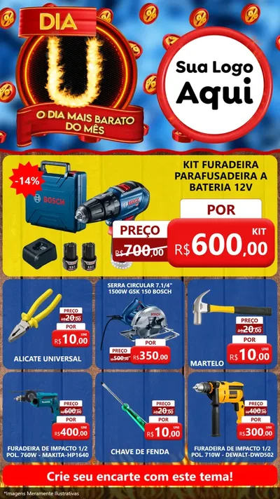 Modelo de Rede Social para Stories com o tema Dia U - O Dia Mais Barato Do Mês para Maquinas e Ferramentas
