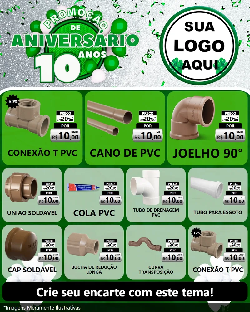 Modelo de Rede Social para Feed Instagram com o tema Promoção de Aniversário - 10 Anos para Tubos e conexões