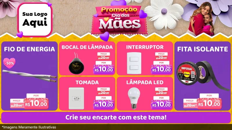 Modelo de TV para TV Horizontal com o tema Promoção Dia das Mães para Materiais Elétricos