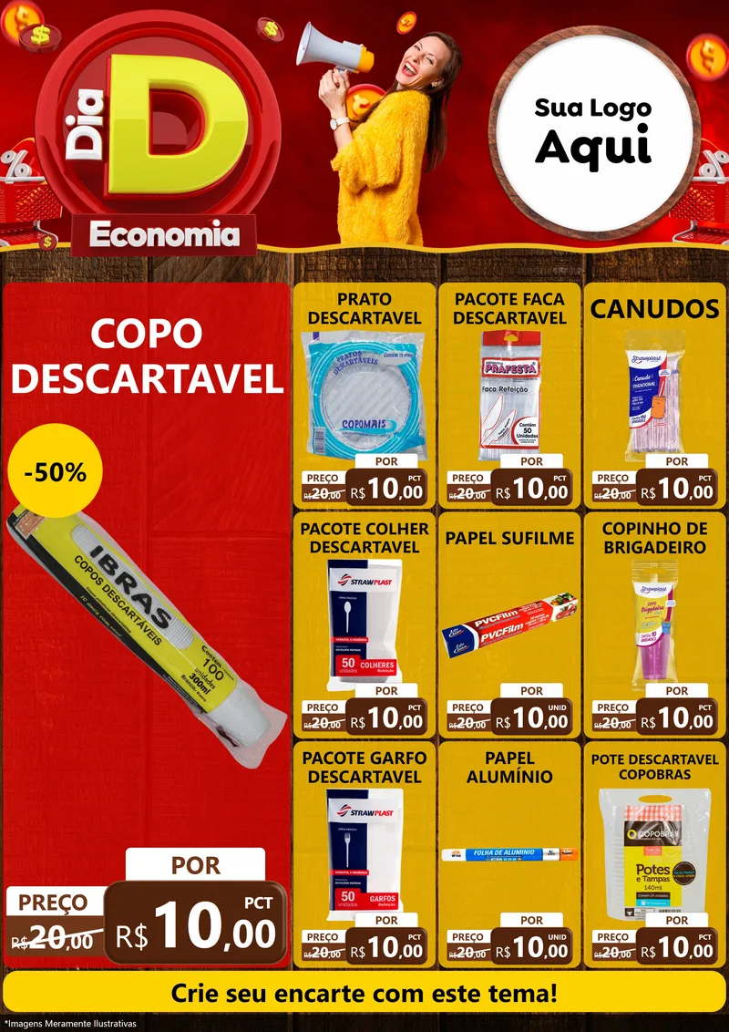 Modelo de Encarte para Encarte A4 Vertical com o tema Dia D Economia para Embalagens
