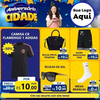 Modelo de Rede Social para Feed Facebook com o tema Aniversário da Cidade para Roupas e acessórios