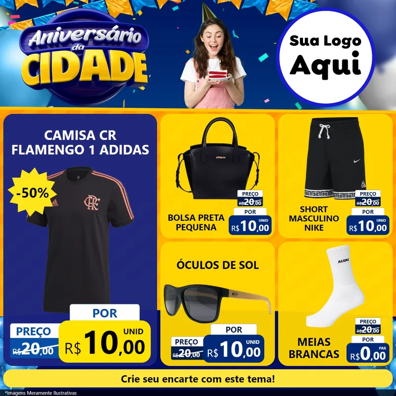 Modelo de Rede Social para Feed Facebook com o tema Aniversário da Cidade para Roupas e acessórios