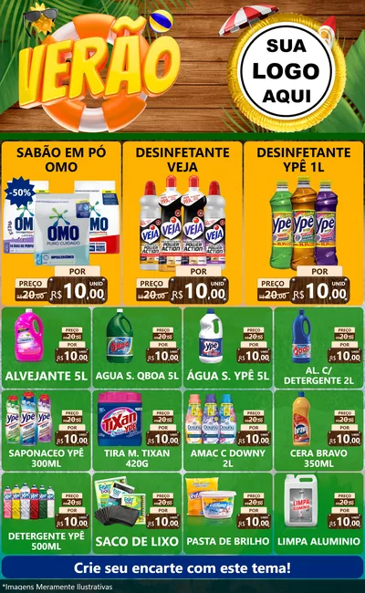 Modelo de Encarte para Encarte Grande com o tema Verão para Produtos de Limpeza