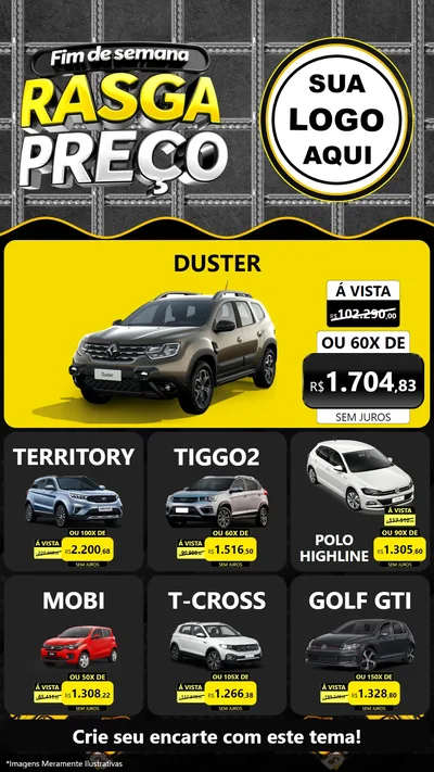 Modelo de Rede Social para Stories com o tema Fim de Semana Rasga Preço para Concessionaria de Carros