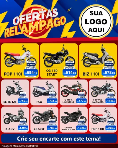 Modelo de Rede Social para Feed Instagram com o tema Ofertas Relâmpago para Concessionaria de Motos