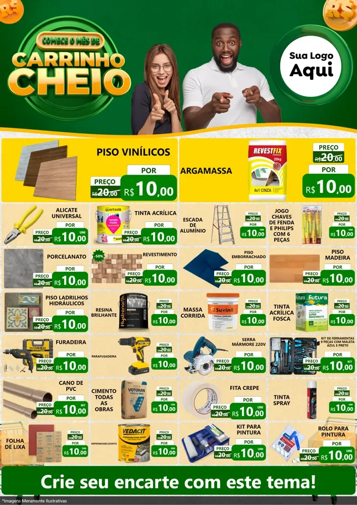 Modelo de Encarte para Encarte A4 Vertical com o tema Carrinho Cheio para Material para Construção