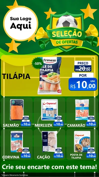Modelo de Rede Social para Stories com o tema Seleção de Ofertas - Copa para Peixaria