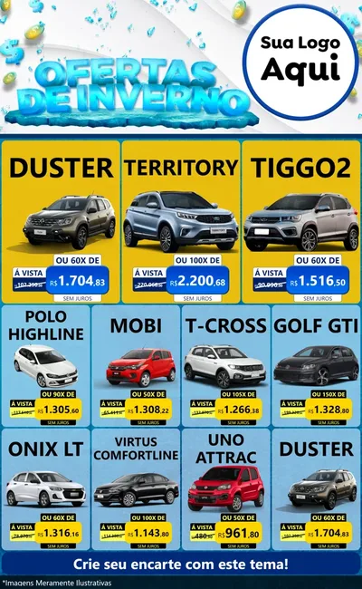 Modelo de Encarte para Encarte Grande com o tema Ofertas de Inverno para Concessionaria de Carros