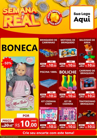 Modelo de Encarte para Encarte A4 Vertical com o tema Semana do Real para Brinquedos