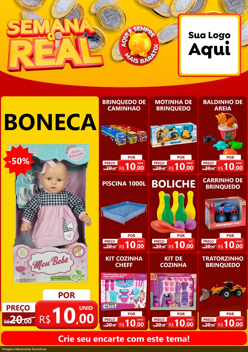 Modelo de Encarte para Encarte A4 Vertical com o tema Semana do Real para Brinquedos
