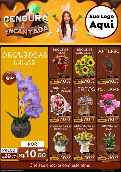 Modelo de Encarte para Encarte A4 Vertical com o tema Cenoura Encantada - Páscoa para Floricultura e jardim