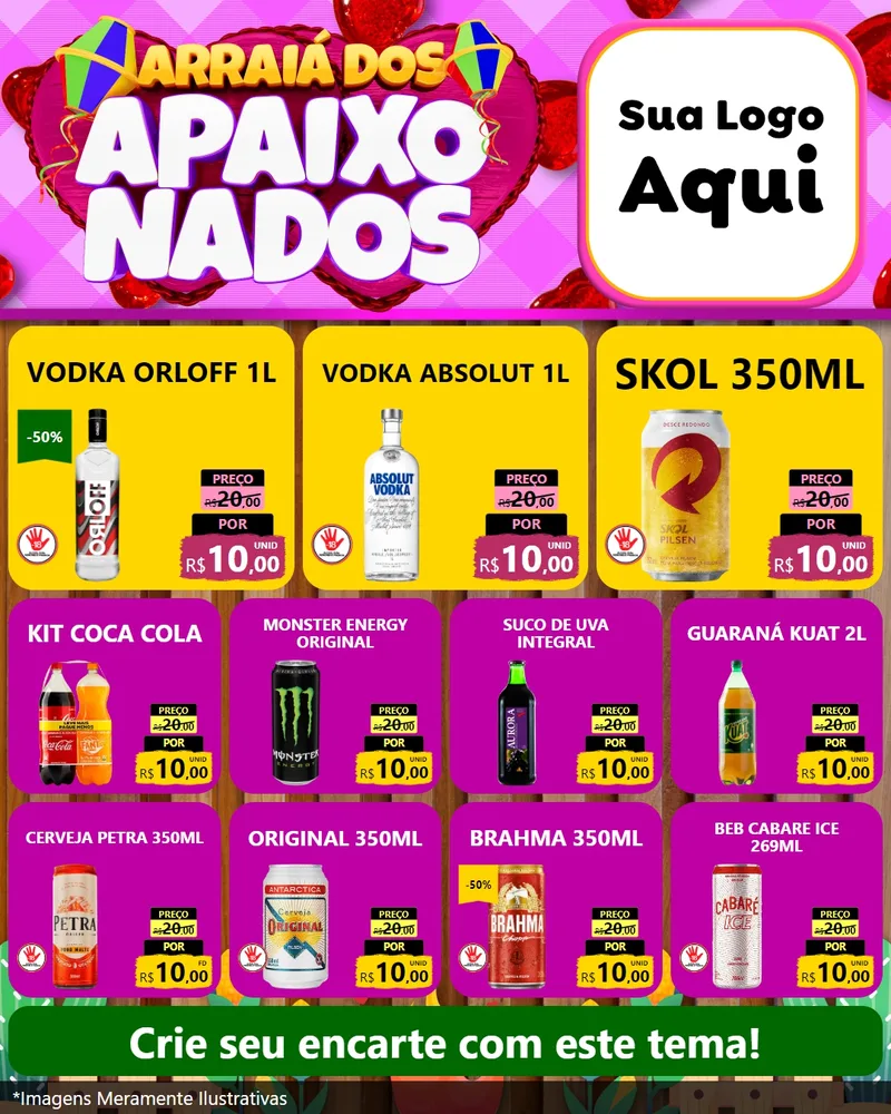 Modelo de Rede Social para Feed Instagram com o tema Arraiá dos Apaixonados para Distribuidora de bebidas