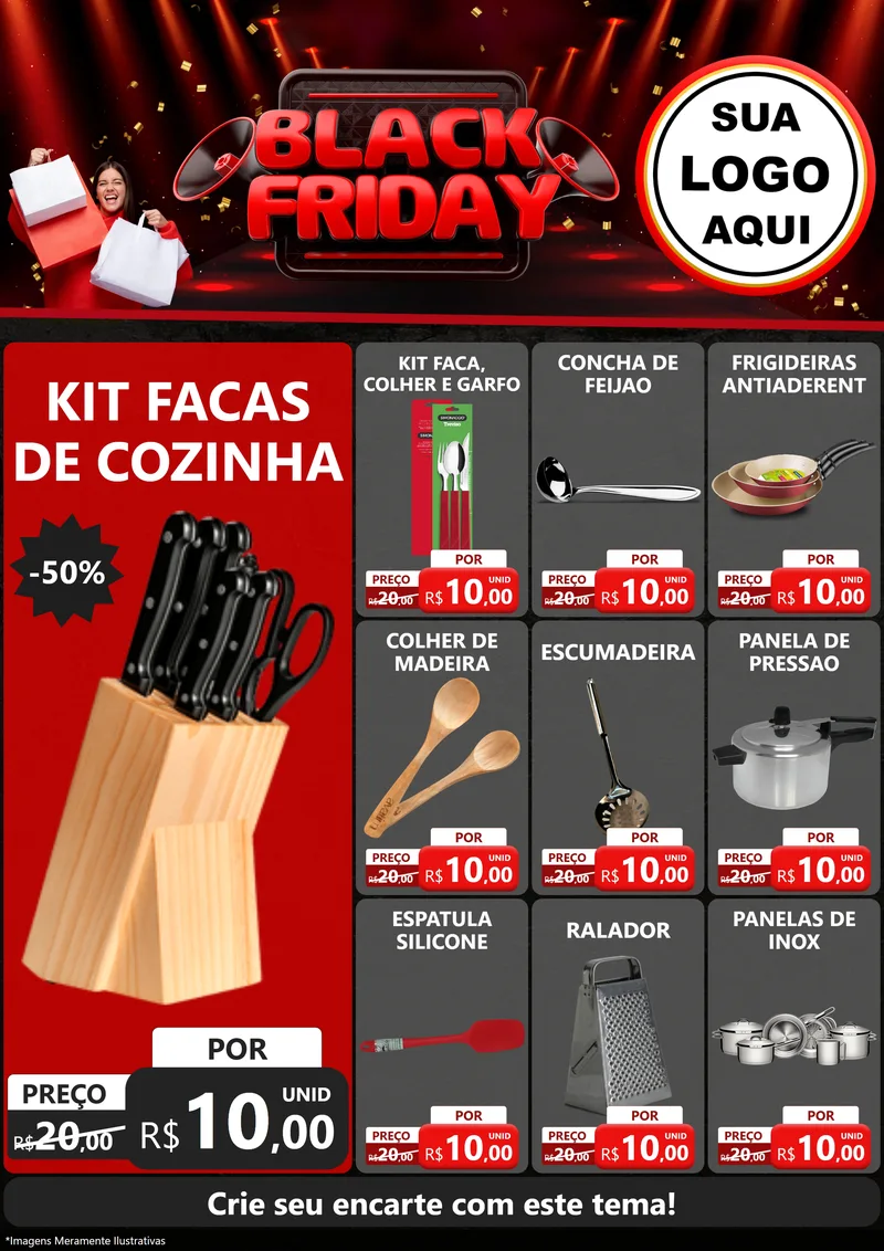 Modelo de Encarte para Encarte A4 Vertical com o tema Black Friday para Utilidades Domésticas