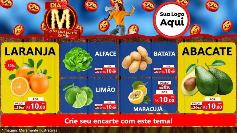 Modelo de TV para TV Horizontal com o tema Dia M - O Dia Mais Barato Do Mês para Hortifrúti