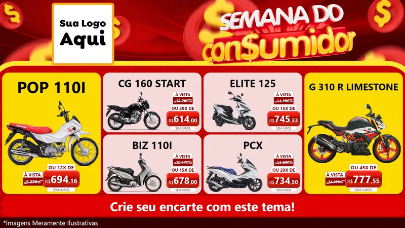 Modelo de TV para TV Horizontal com o tema Semana do Consumidor para Concessionaria de Motos