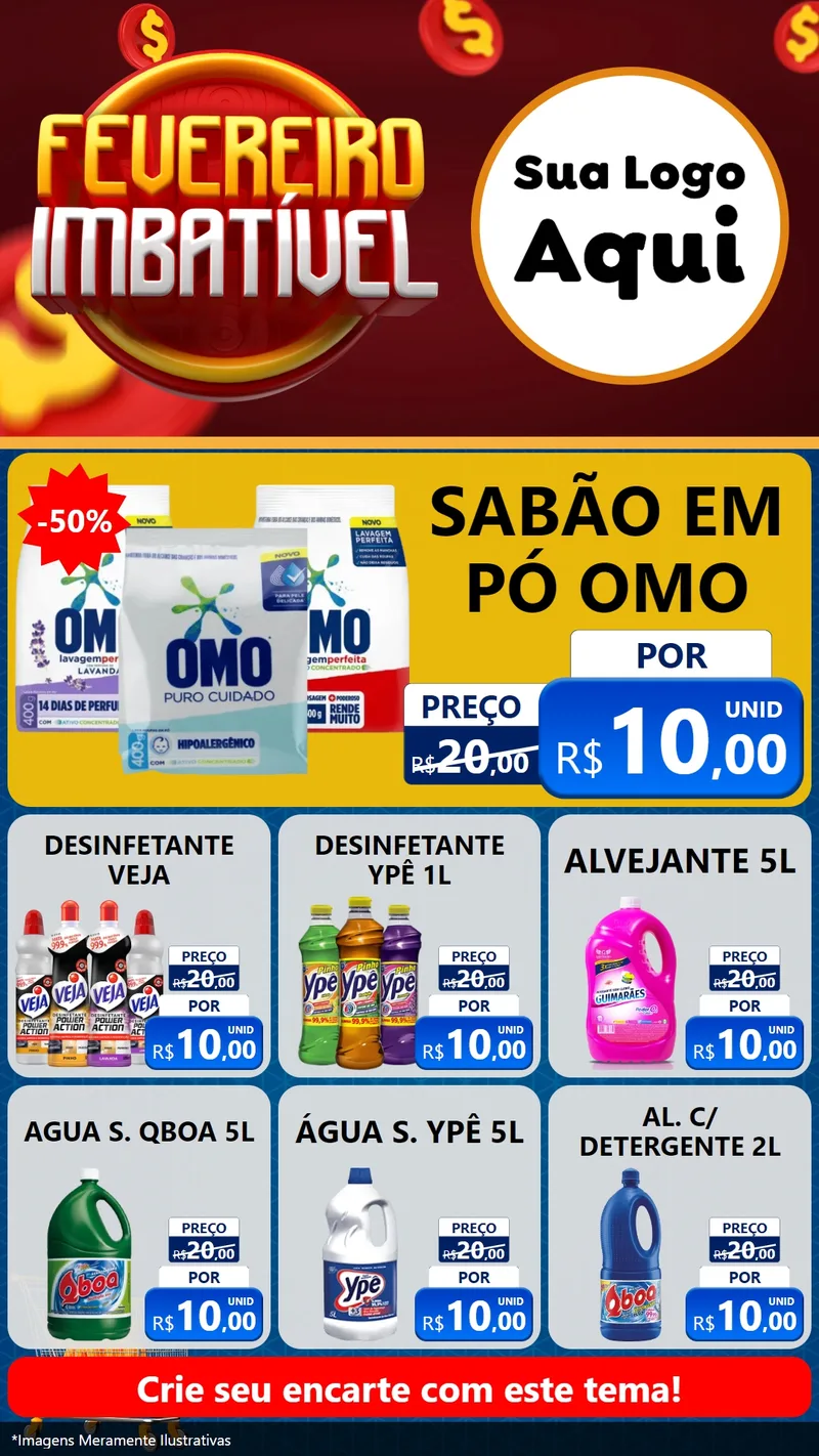 Modelo de Rede Social para Stories com o tema Fevereiro Imbatível para Produtos de Limpeza