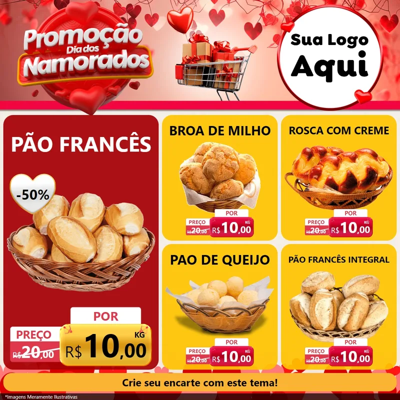 Modelo de Rede Social para Feed Facebook com o tema Promoção Dia dos Namorados para Padaria