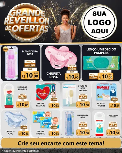 Modelo de Rede Social para Feed Instagram com o tema Grande Réveillon de Ofertas para Bebês