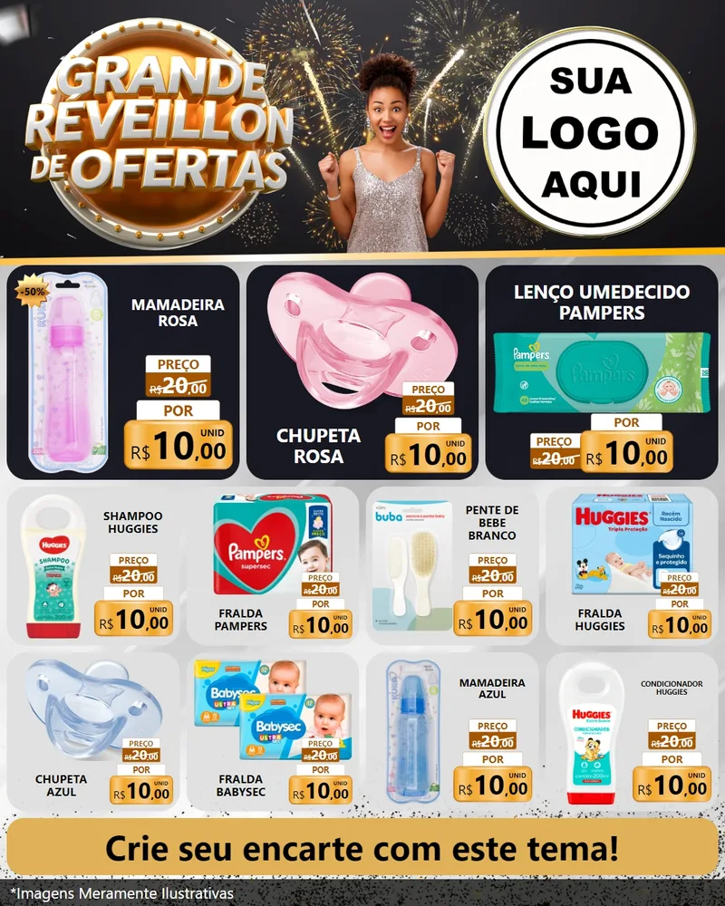 Modelo de Rede Social para Feed Instagram com o tema Grande Réveillon de Ofertas para Bebês