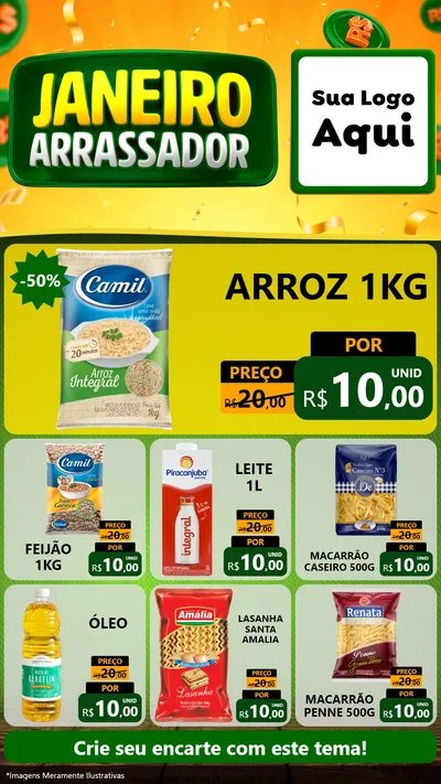 Modelo de Rede Social para Stories com o tema Janeiro Arrasador para Supermercado