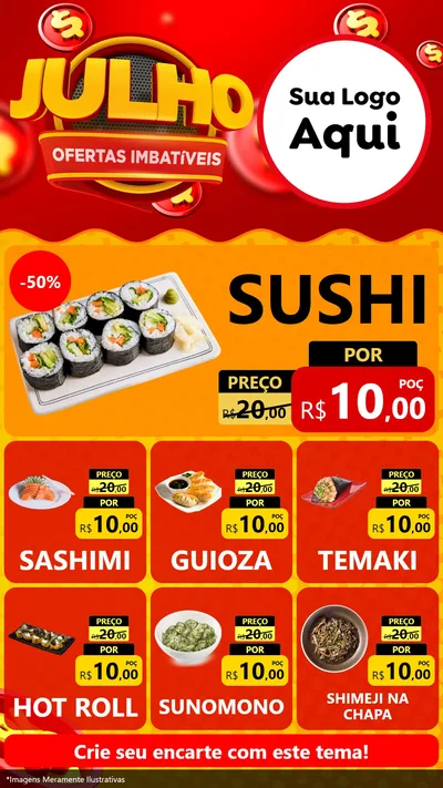 Modelo de Rede Social para Stories com o tema Julho Ofertas Imbatíveis para Comida japonesa
