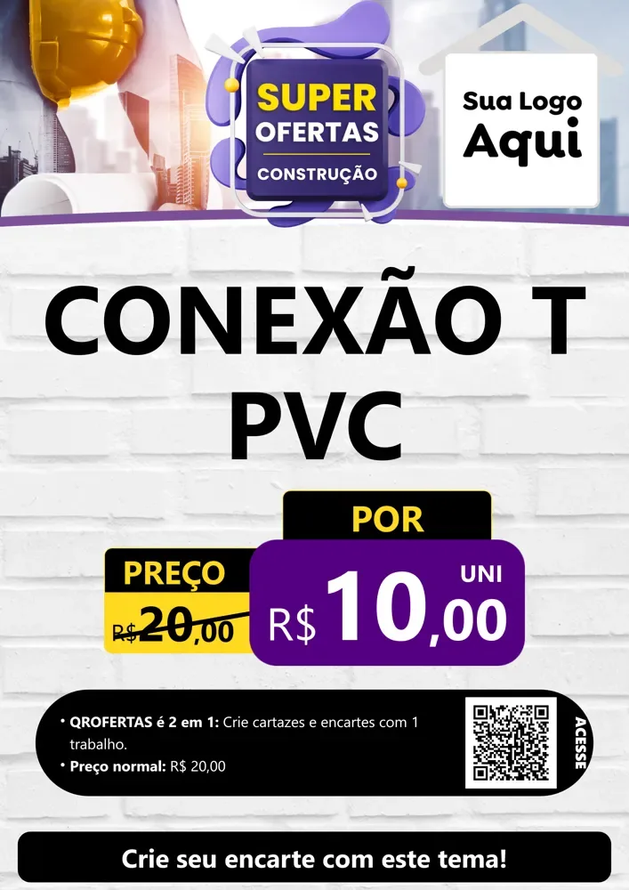 Modelo de Cartaz para Cartaz A4 Vertical com o tema Super Ofertas - Construção para Tubos e conexões