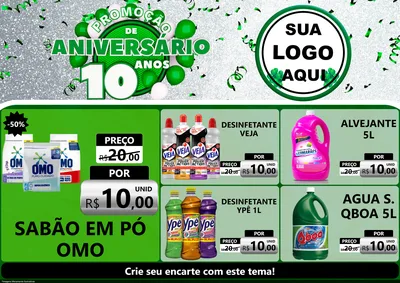 Modelo de Encarte para Encarte A4 Horizontal com o tema Promoção de Aniversário - 10 Anos para Produtos de Limpeza