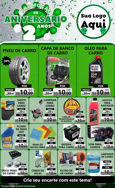 Modelo de Encarte para Encarte Grande com o tema Promoção de Aniversário - 2 Anos para Auto peças