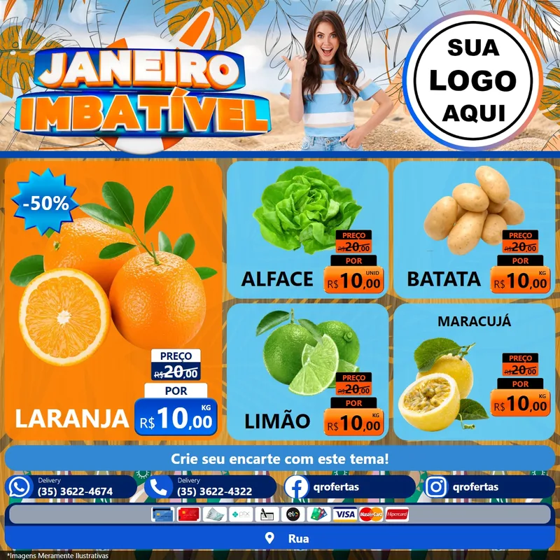 Modelo de Rede Social para Feed Facebook com o tema Janeiro Imbatível para Hortifrúti