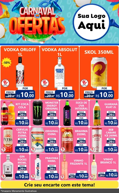 Modelo de Encarte para Encarte Grande com o tema Carnaval de Ofertas para Distribuidora de bebidas