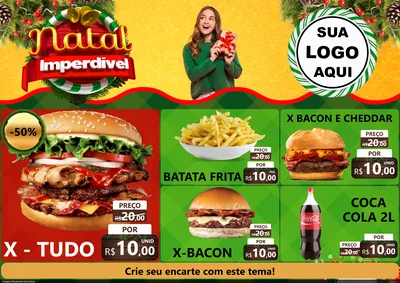 Modelo de Encarte para Encarte A4 Horizontal com o tema Natal Imperdível para Hamburgueria