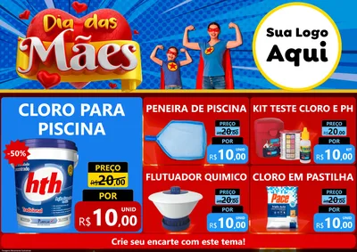 Modelo de Encarte para Encarte A4 Horizontal com o tema Dia das Mães para Produtos para Piscina